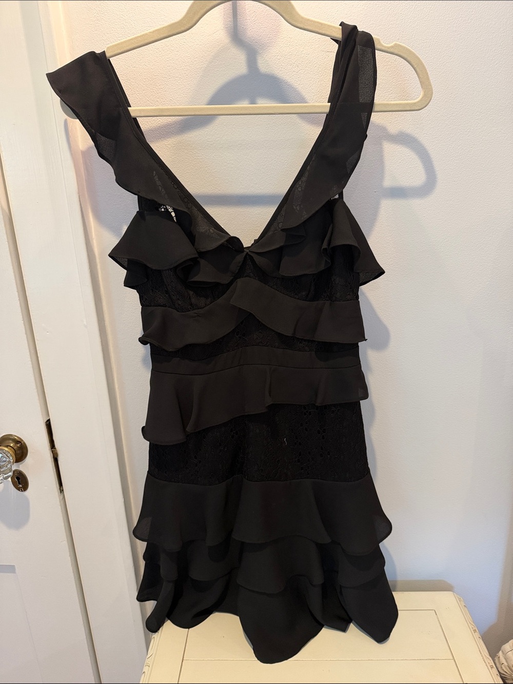 Bardot Black Ruffled V-Neck Mini Dress